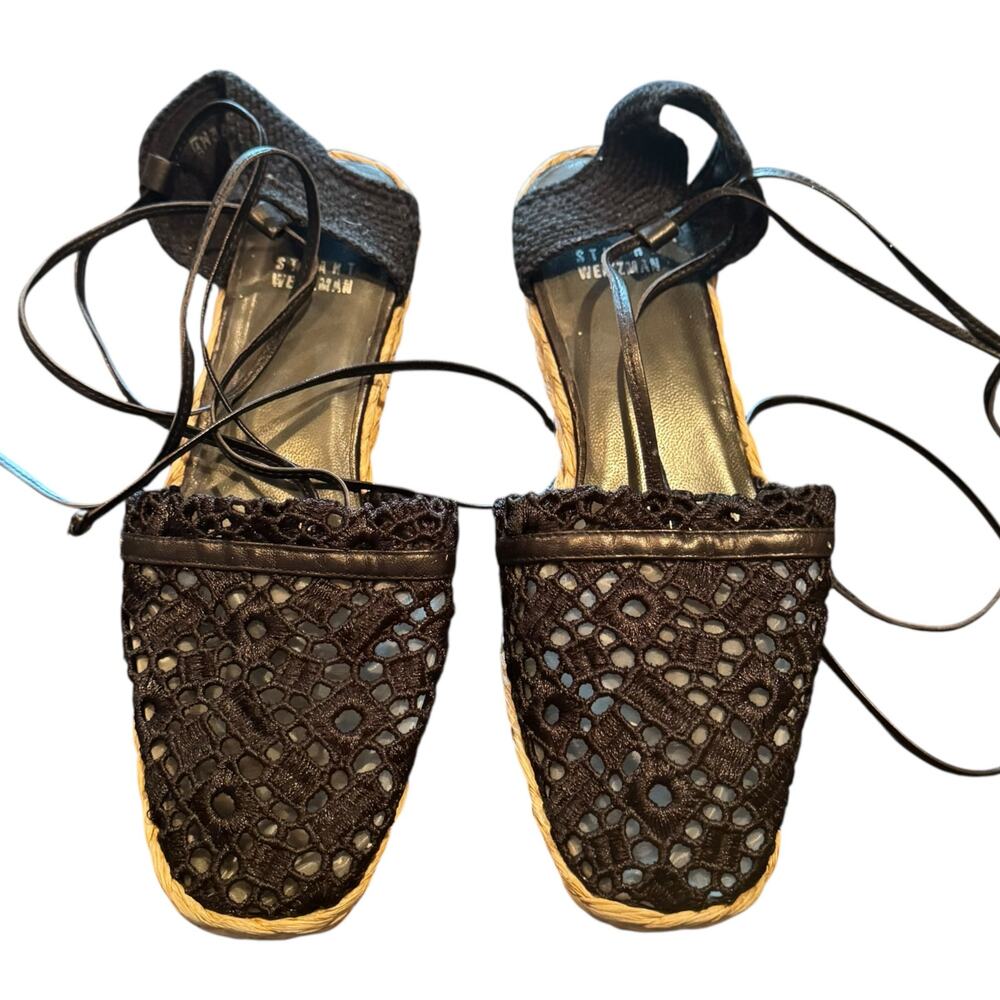 Stuart Weitzman Size 8 Black Lace Gladiator Lace Up Espadrille Shoes